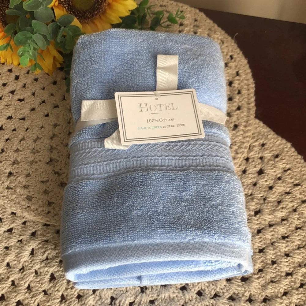 Hotel Bath Blue Cotton Hand Towels